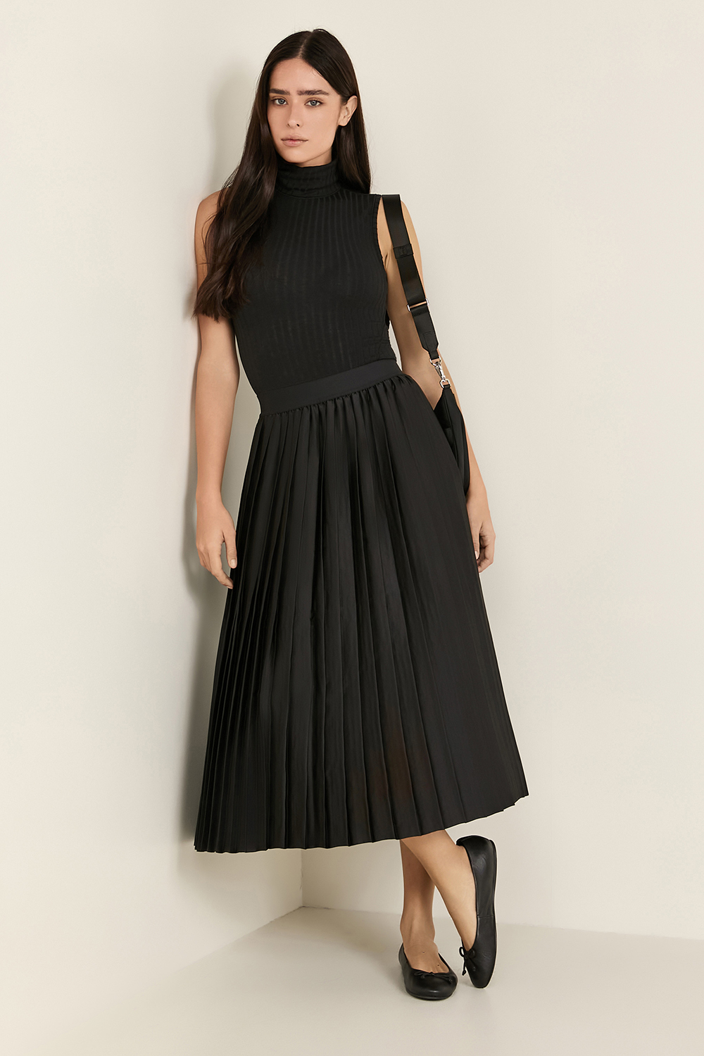 Satin Pleated Midi Skirt